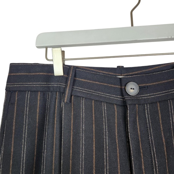 VINCE Pants‎ Womens 8 Black Brown Pinstripe Wide Leg Dress Trousers Work Wool - Picture 5 of 13
